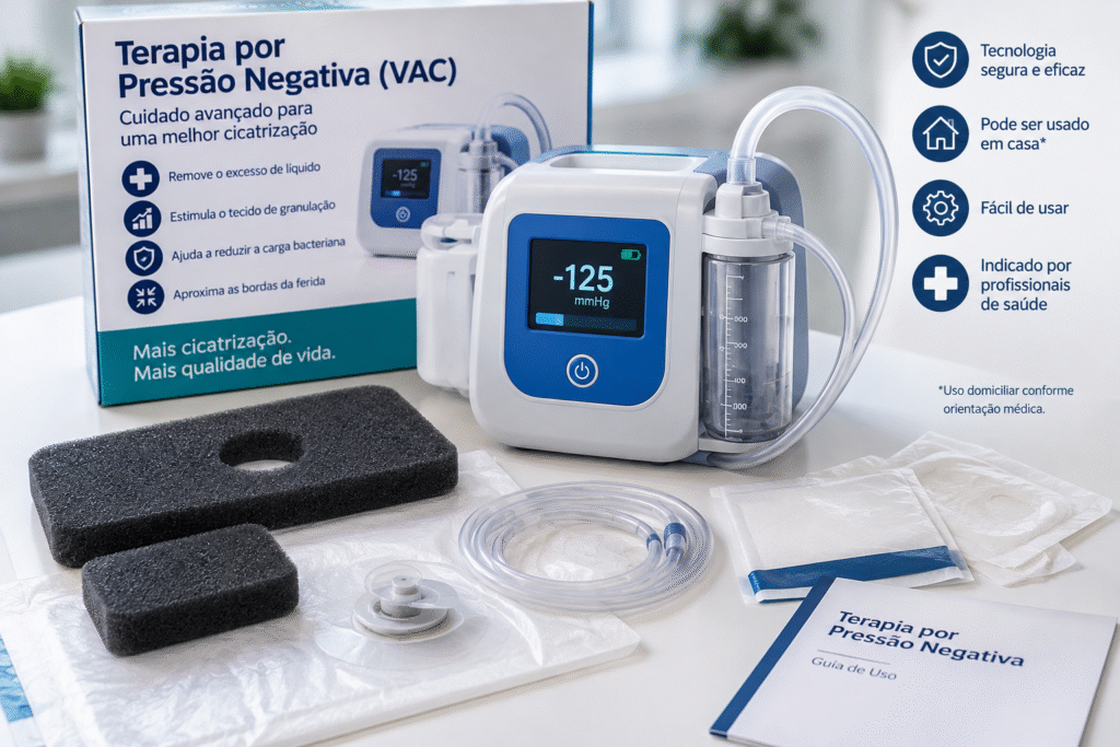 Aparelho de terapia por pressão negativa e materiais para curativo a vácuo