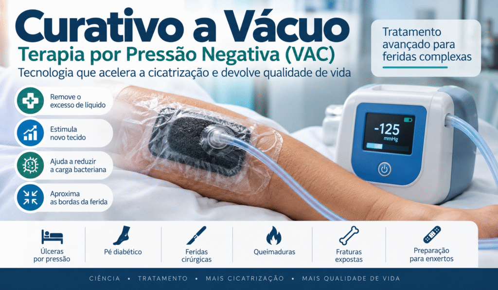 Curativo a vácuo com terapia por pressão negativa VAC em ferida complexa